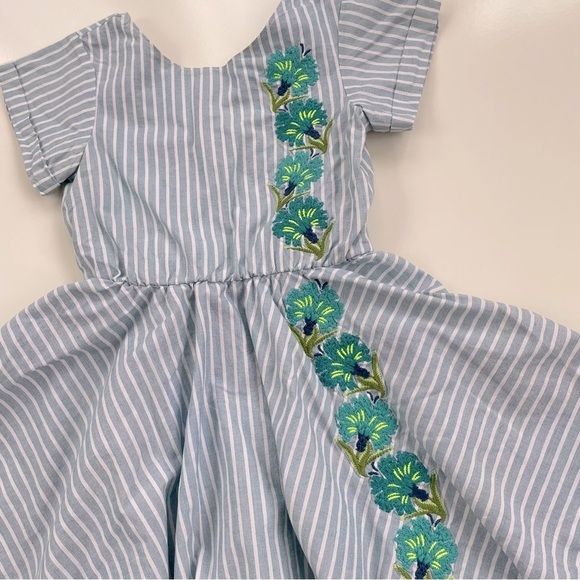 Tea Collection Blue White Stripes Embroidered Floral Dress Size 4 - Picture 3 of 7